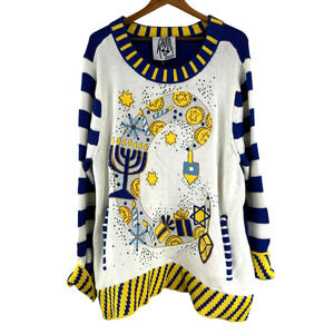 WHOOPI NWT "C" For Chanukah Cotton Blend Crewneck Sweater Size XL Ugly Christmas